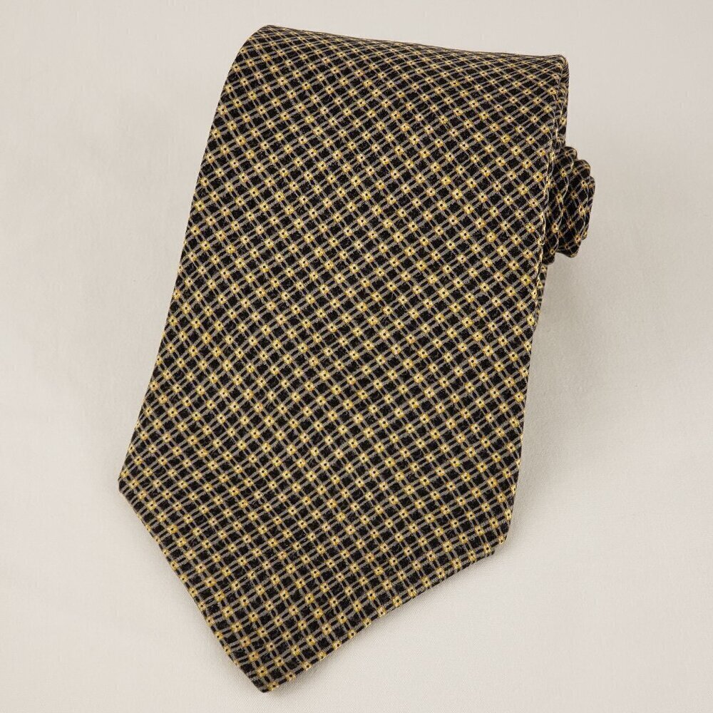 Perry Ellis Portfolio Brown and Yellow Silk Mens Tie 4" x 58"